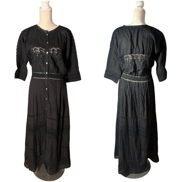 LoveShackFancy Beth Maxi Dress black size L large black cotton sheer voile shirt - Picture 14 of 16